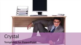  Presentation with motivation ball hill businessman - Colorful presentation design enhanced with businessman hiding in the ofice backdrop and a coral colored foreground