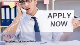  Presentation with hiring - Slide deck enhanced with businessman hiring new employees to cope with increased work background and a light blue colored foreground