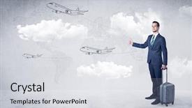  Presentation with cloud - Amazing presentation theme having businessman hitchhiking with flying airplanes backdrop and a  colored foreground