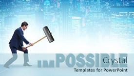  Presentation with businessman - Theme having businessman-hitting-the-word-impossible background and a light blue colored foreground