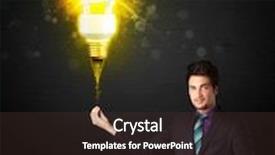  Presentation with eco friendly - Theme enhanced with businessman hold a shining eco-friendly idea bulb on a black background background and a tawny brown colored foreground