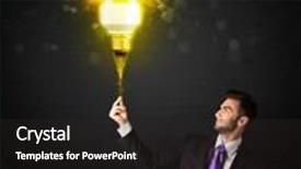  Presentation with eco friendly - Beautiful slide deck featuring businessman hold a shining eco-friendly idea bulb on a black background backdrop and a dark gray colored foreground