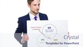  Presentation with search engine - Presentation design having businessman hold with white board showing search engine marketing concept background and a sky blue colored foreground