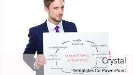  Presentation with marketing strategy - Slide set featuring businessman hold with white board showing marketing strategy concept background and a white colored foreground