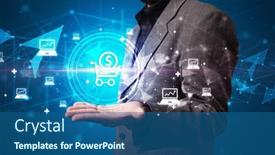  Presentation with concept - Slide deck featuring businessman-holdig-business-icons-concept background and a  colored foreground