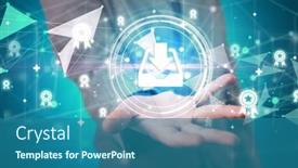  Presentation with concept - Slides consisting of businessman-holdig-business-icons-concept background and a ocean colored foreground