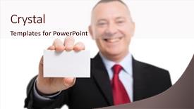  Presentation with business card - Theme consisting of businessman holding a business card background and a  colored foreground