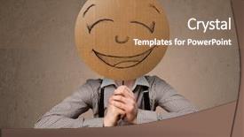  Presentation with cardboard - Theme having businessman holding a cardboard smiley face emoticon in front of his head background and a coral colored foreground