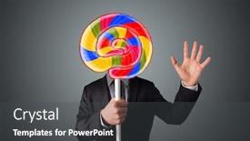  Presentation with lollipop - Presentation consisting of businessman holding a colorful striped lollipop in front of his head background and a dark gray colored foreground