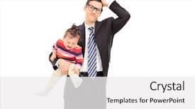  Presentation with baby crying - Colorful presentation design enhanced with businessman holding a crying baby backdrop and a white colored foreground