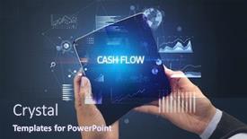  Presentation with cash - Presentation theme featuring businessman holding a foldable smartphone with cash flow inscription successful business concept background and a ocean colored foreground