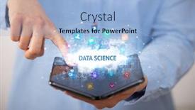  Presentation with data science - Colorful slide set enhanced with foldable smartphone with data science backdrop and a light blue colored foreground