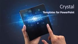  Presentation with disaster recovery - Beautiful presentation design featuring foldable smartphone with disaster recovery backdrop and a navy blue colored foreground