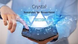  Presentation with foresight - Presentation design having businessman holding a foldable smartphone with foresight inscription business concept background and a light blue colored foreground