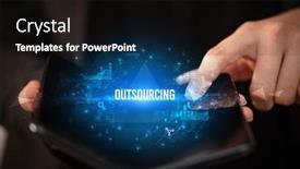  Presentation with outsourcing - Colorful presentation enhanced with businessman-holding-a-foldable-smartphone backdrop and a black colored foreground