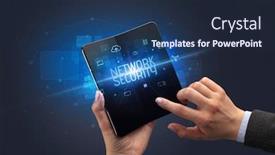  Presentation with security network - Amazing slide deck having businessman-holding-a-foldable-smartphone backdrop and a navy blue colored foreground