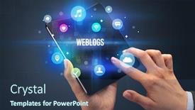  Presentation with social media - PPT layouts with businessman-holding-a-foldable-smartphone background and a ocean colored foreground