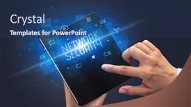  Presentation with network security - Amazing theme having businessman-holding-a-foldable-smartphone backdrop and a ocean colored foreground