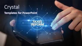  Presentation with reform - Audience pleasing slide deck consisting of businessman-holding-a-foldable-smartphone backdrop and a navy blue colored foreground