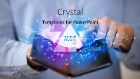  Presentation with audit - Amazing slide set having businessman-holding-a-foldable-smartphone backdrop and a light blue colored foreground