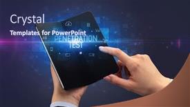  Presentation with cyber security - Theme with businessman-holding-a-foldable-smartphone background and a navy blue colored foreground