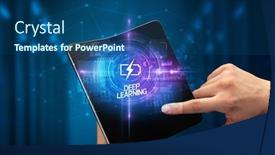  Presentation with deep web - PPT layouts enhanced with businessman-holding-a-foldable-smartphone background and a ocean colored foreground