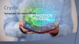  Presentation with business process - Cool new slide deck with businessman-holding-a-foldable-smartphone backdrop and a light blue colored foreground