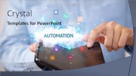  Presentation with automation - Audience pleasing slide deck consisting of businessman-holding-a-foldable-smartphone backdrop and a light blue colored foreground