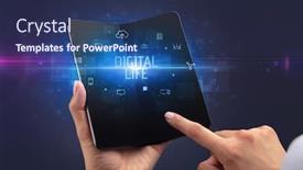  Presentation with cyber security - Beautiful slide deck featuring businessman-holding-a-foldable-smartphone backdrop and a ocean colored foreground