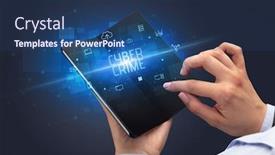  Presentation with cyber crime - Cool new PPT layouts with businessman-holding-a-foldable-smartphone backdrop and a ocean colored foreground