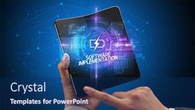  Presentation with virtual technology - Amazing slide set having businessman-holding-a-foldable-smartphone backdrop and a navy blue colored foreground