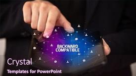  Presentation with new technology - PPT theme enhanced with businessman-holding-a-foldable-smartphone background and a wine colored foreground