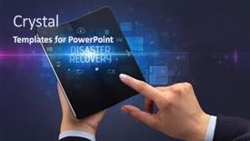  Presentation with disaster recovery - Presentation enhanced with businessman-holding-a-foldable-smartphone background and a navy blue colored foreground