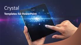  Presentation with cyber security - Audience pleasing presentation theme consisting of businessman-holding-a-foldable-smartphone backdrop and a ocean colored foreground