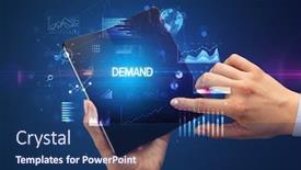  Presentation with smartphone - PPT theme featuring businessman-holding-a-foldable-smartphone background and a navy blue colored foreground