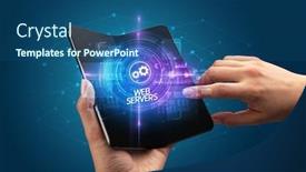  Presentation with web technology - Cool new presentation theme with businessman-holding-a-foldable-smartphone backdrop and a ocean colored foreground