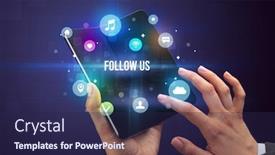  Presentation with social media - Slide deck consisting of businessman-holding-a-foldable-smartphone background and a navy blue colored foreground