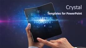  Presentation with intellectual property security - Beautiful PPT theme featuring businessman-holding-a-foldable-smartphone backdrop and a wine colored foreground