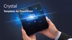  Presentation with data breach - PPT layouts consisting of businessman-holding-a-foldable-smartphone background and a ocean colored foreground