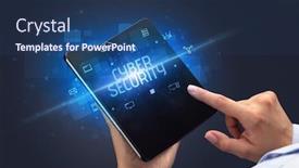  Presentation with cyber security - Theme with businessman-holding-a-foldable-smartphone background and a ocean colored foreground