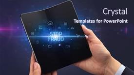  Presentation with cyber security - Theme with businessman-holding-a-foldable-smartphone background and a wine colored foreground