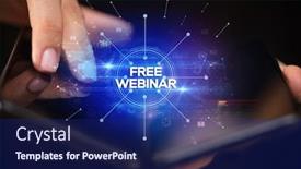  Presentation with smartphone - PPT theme having businessman-holding-a-foldable-smartphone background and a navy blue colored foreground