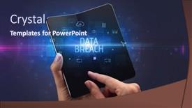  Presentation with security breach - Slides having businessman-holding-a-foldable-smartphone background and a navy blue colored foreground