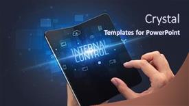  Presentation with cyber security - Theme enhanced with businessman-holding-a-foldable-smartphone background and a navy blue colored foreground