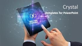  Presentation with learning technology - Theme having businessman-holding-a-foldable-smartphone background and a ocean colored foreground