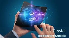  Presentation with climate - Slide deck with businessman-holding-a-foldable-smartphone background and a ocean colored foreground