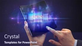  Presentation with new technology - Colorful PPT theme enhanced with businessman-holding-a-foldable-smartphone backdrop and a navy blue colored foreground