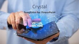  Presentation with virtual technology - Slides having businessman-holding-a-foldable-smartphone background and a light blue colored foreground