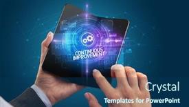  Presentation with quality improvement - Slide set enhanced with businessman-holding-a-foldable-smartphone background and a ocean colored foreground