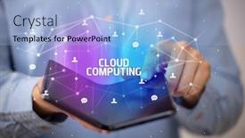  Presentation with cloud technology - Colorful slide set enhanced with businessman-holding-a-foldable-smartphone backdrop and a light blue colored foreground